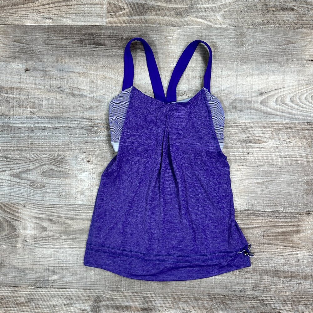 Lululemon Purple Rest Less Heathered Bruised Berry Wee Stripe cinched tank 4 - Picture 3 of 11